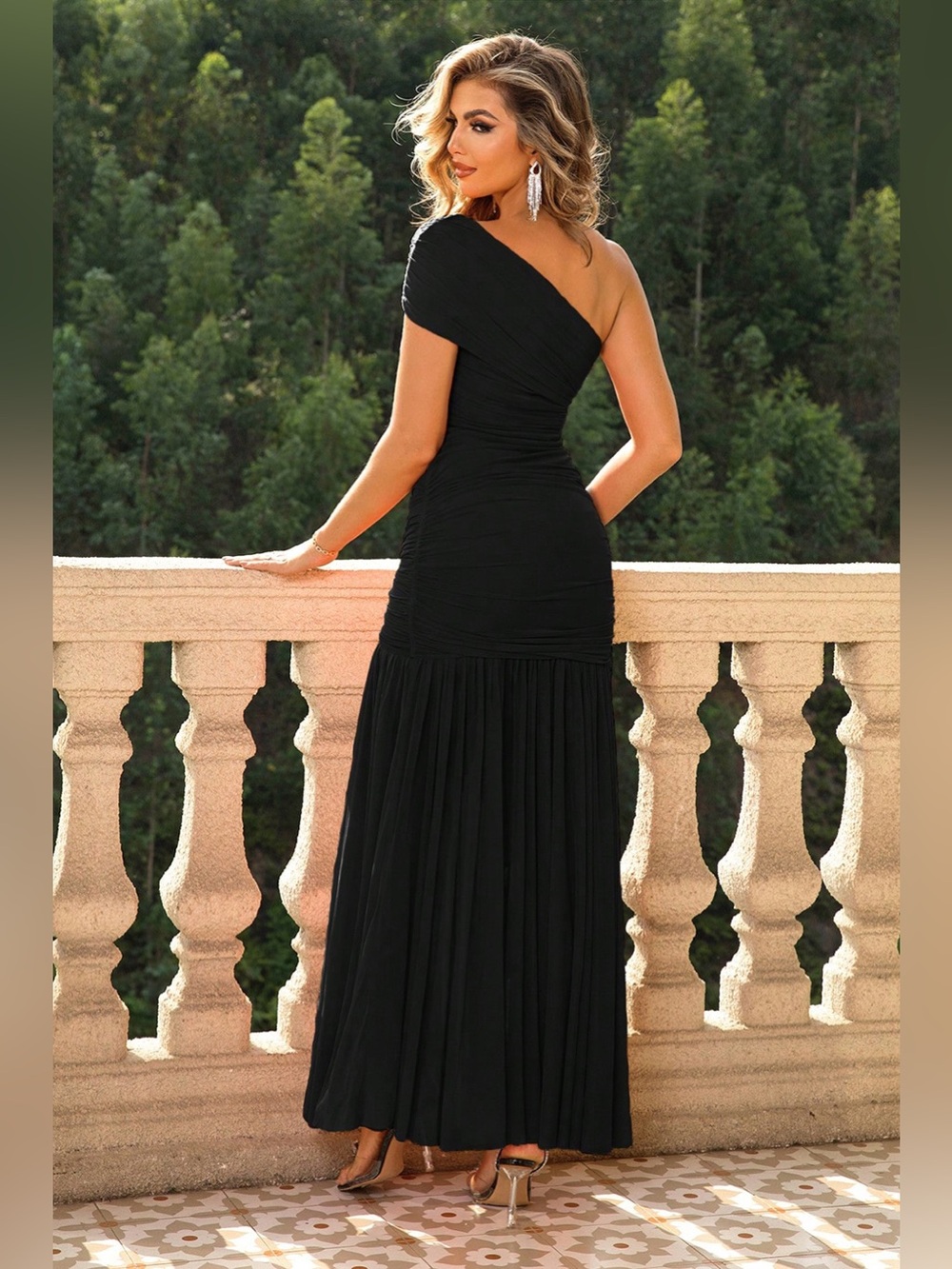 One-Shoulder Ruched Maxi Dress - Picture 3 of 4